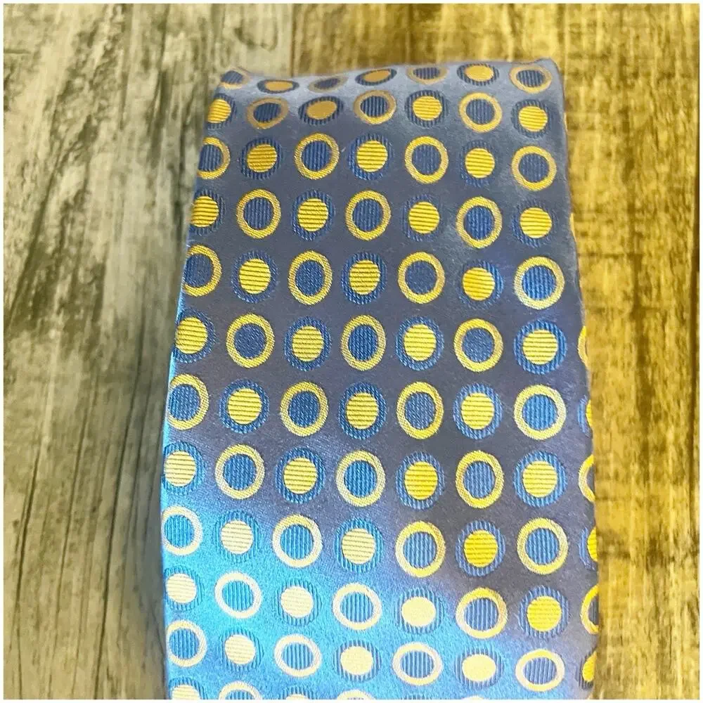 Paul Fredrick 100% Silk Tie Polka Dot Blue Yellow Abstract Artsy Business Preppy